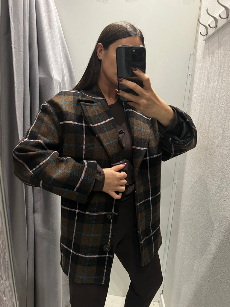 BLK30 IMPERIAL•Giacca cappottino check moro/ottanio/rosa