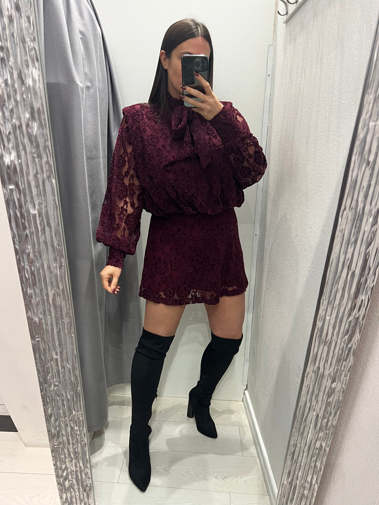 LUMINA•Abitino bordeaux pizzo velluto