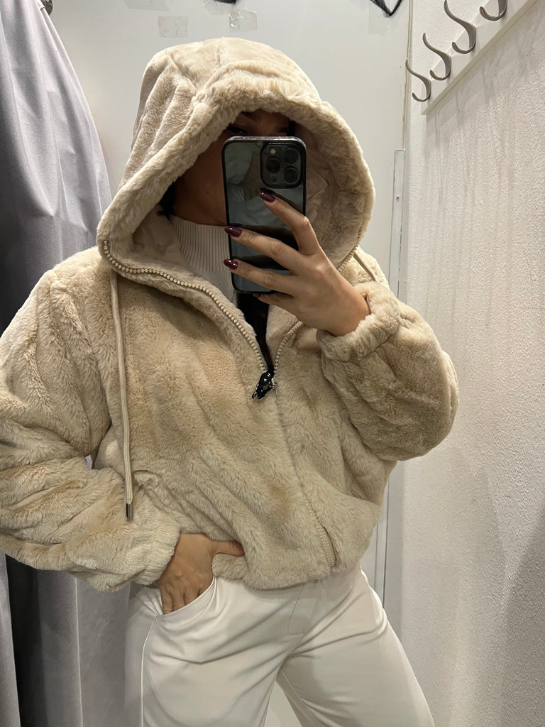 HaveOne•Ecopelliccia con cappuccio•Beige