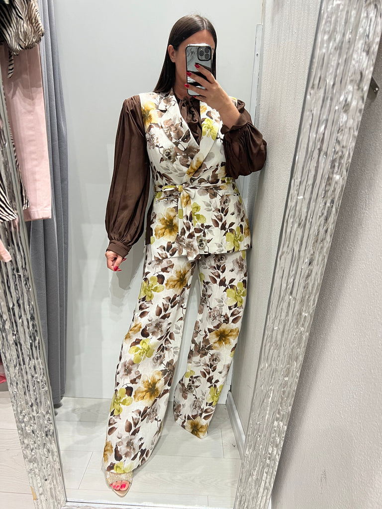 MSS💥ViCOLO•Gilet floreale misto lino con fusciacca