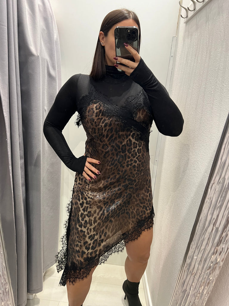 BLK30 LUMINA•Abitino maculato asimmetrico paillettes con pizzo