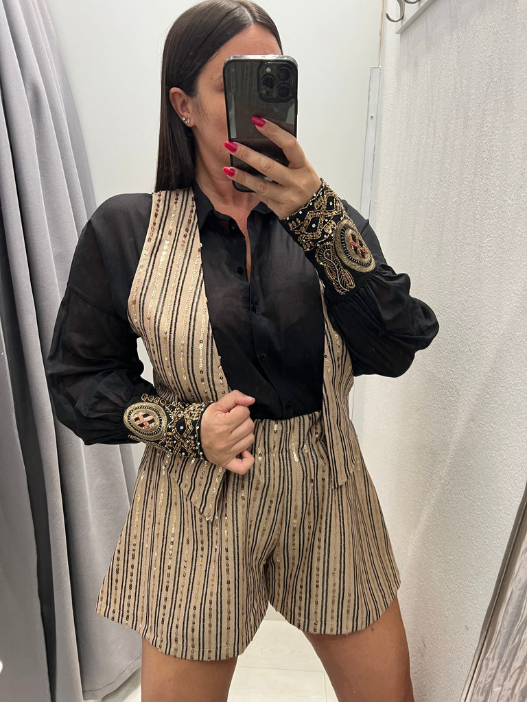 🚨HaveOne•Gilet sabbia paillettes oro