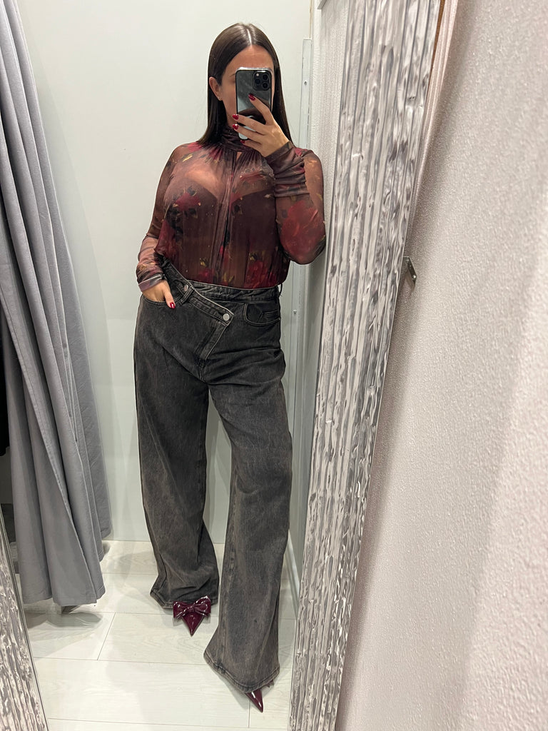 LUMINA•Jeans ampio moro abbottonatura asimmetrica