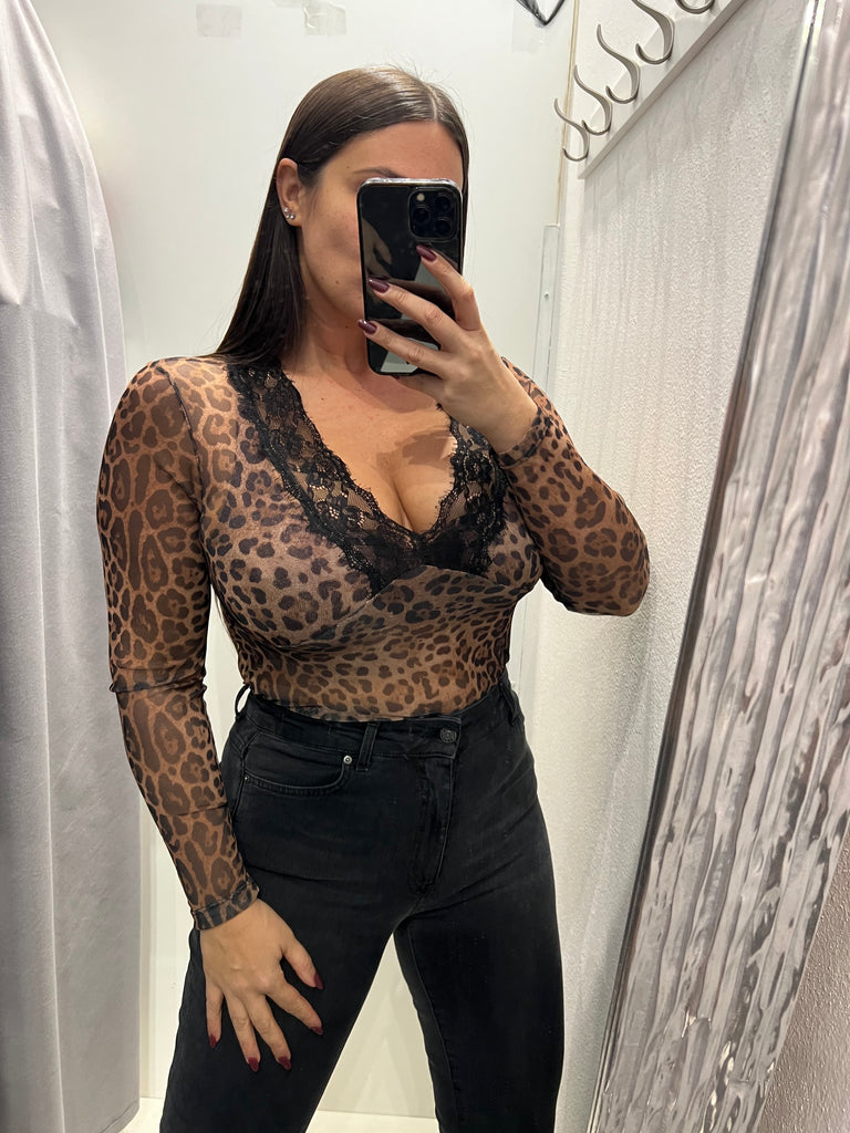 LUMINA•Body maculato scollo V pizzo