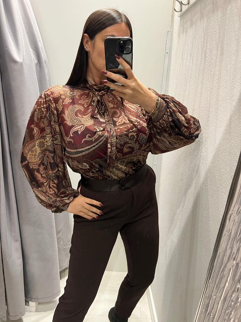 LUMINA•Camicia ampia stampa cashmere bordeaux