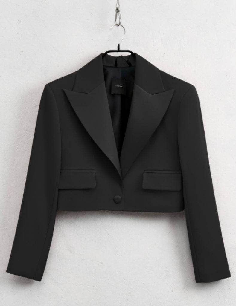 BLK30 LUMINA•Giacca crop nero inserti raso