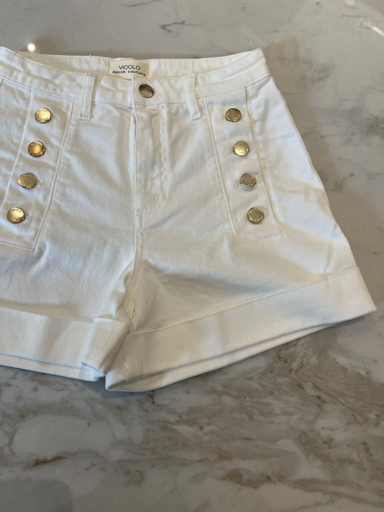 Vicolo•Shorts bianchi in jeans bottoni oro