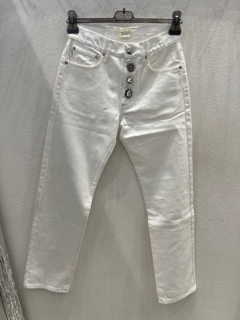 ViCOLO•Jeans Zoe bottoni gioiello bianco
