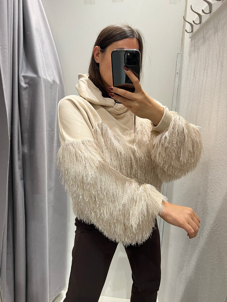 Souvenir•Felpa frange vaniglia con cappuccio