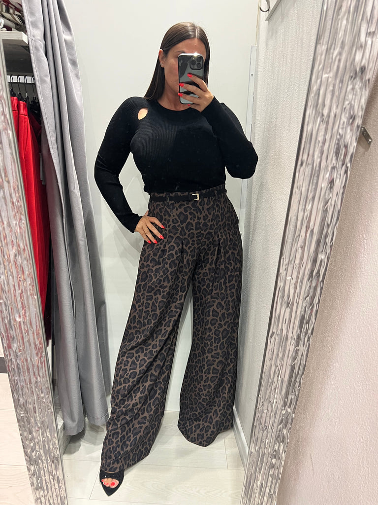 IMPERIAL•Pantalone best palazzo maculato con cinturino nero