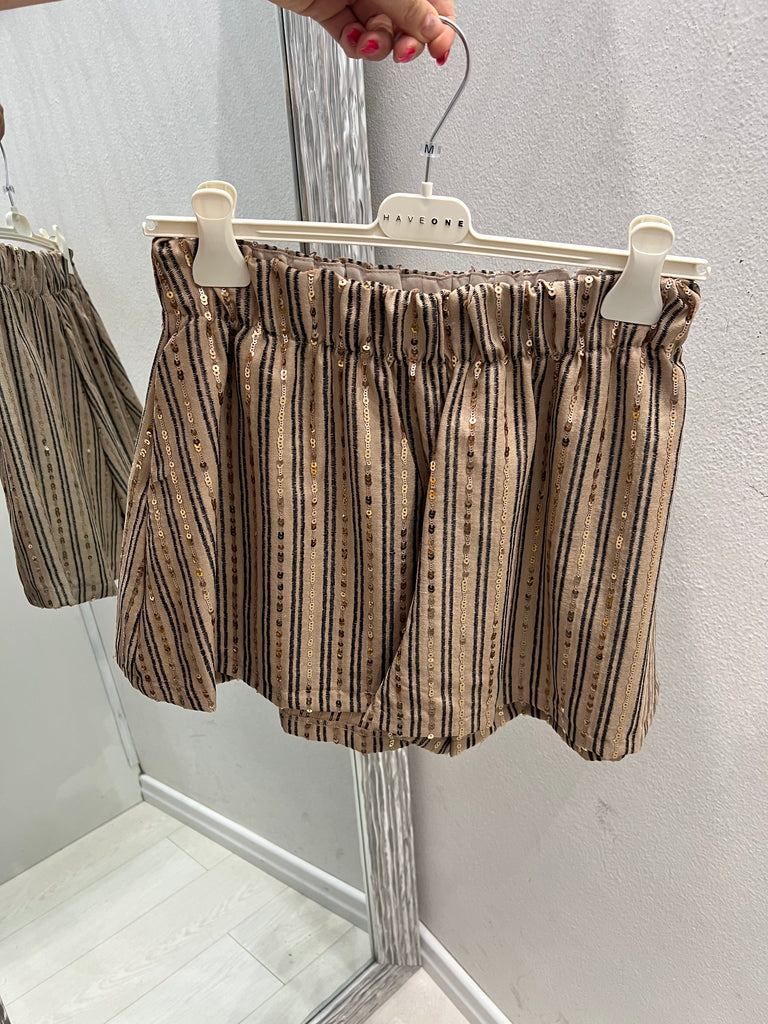 🚨HaveOne•Shorts farfalla sabbia paillettes oro