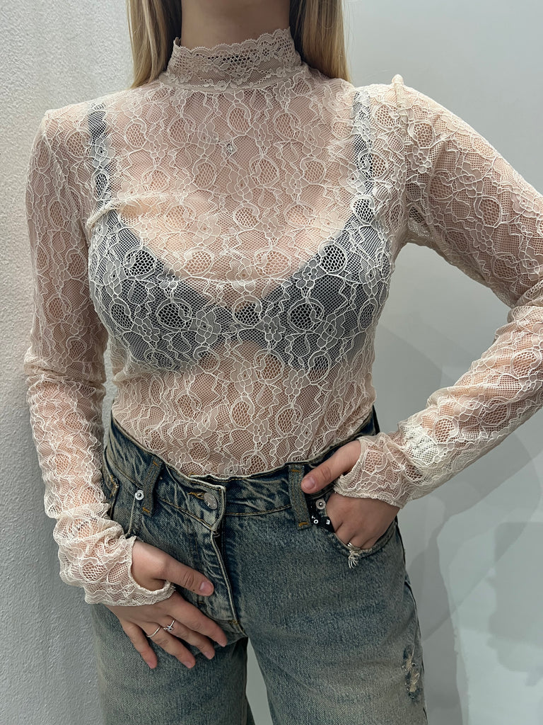 LUMINA•Maglia lupetto pizzo crema