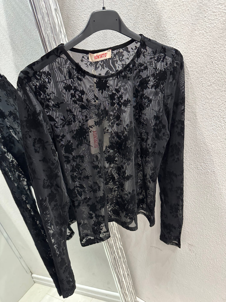 KONTATTO•Maglia tulle velluto Nero