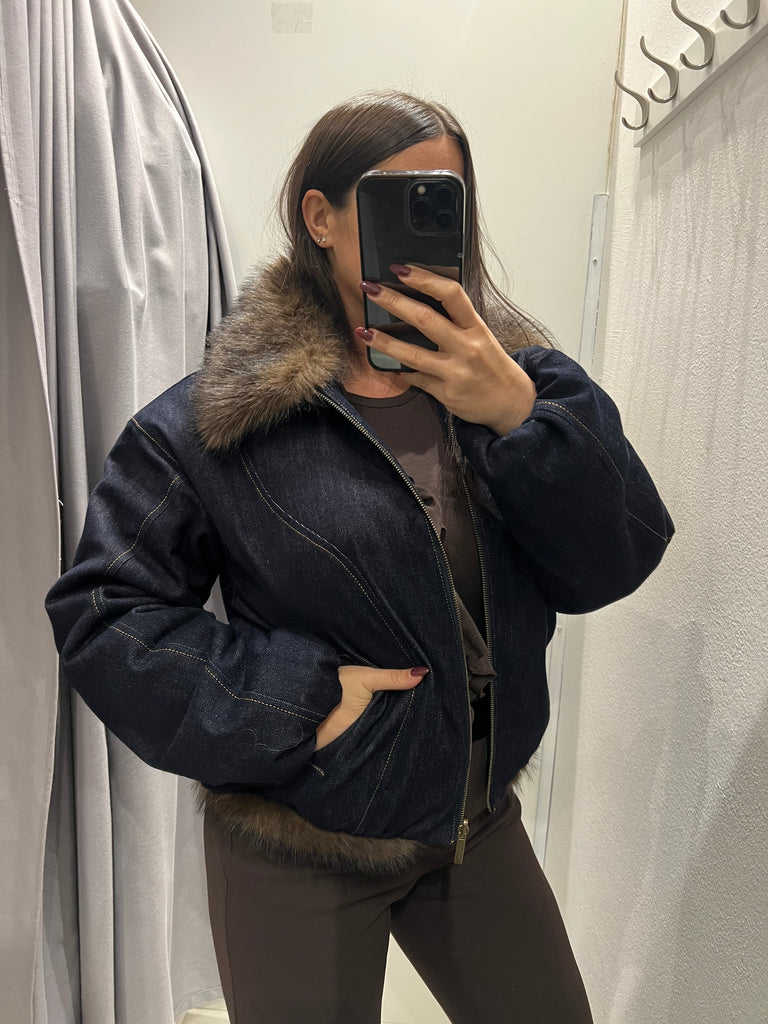 BLK30 ViCOLO•Bomber reversibile jeans e ecopelliccia