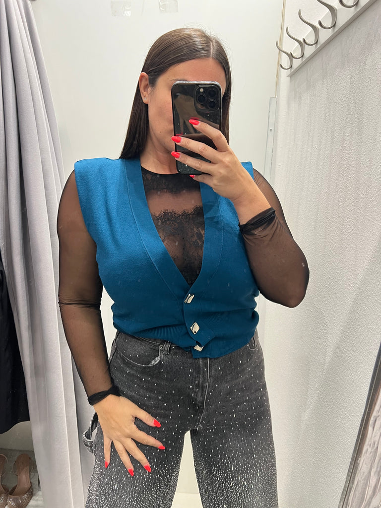 KONTATTO•Maglioncino gilet bottoni gioiello oro•Più colori