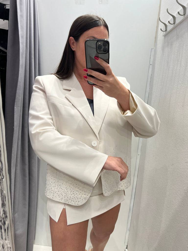 ViCOLO•Giacca crop strass•Burro beige