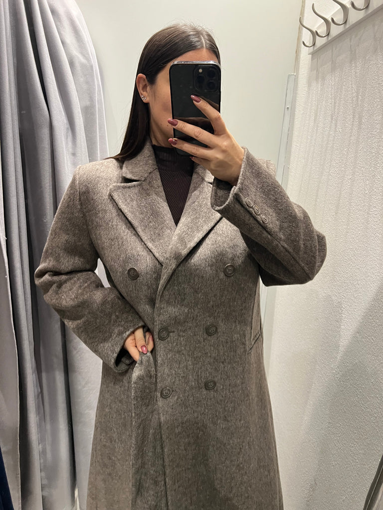 HaveOne•Cappotto doppiopetto con cintura e spacco