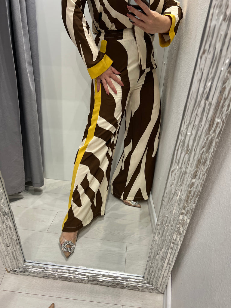 MSS💥HaveOne•Pantalone palazzo stampa zebrata banda senape
