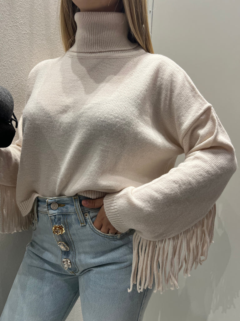 ViCOLO•Maglione dolcevita scatoletta frange