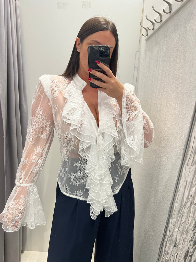 IMPERIAL•Camicia bianca pizzo rouches