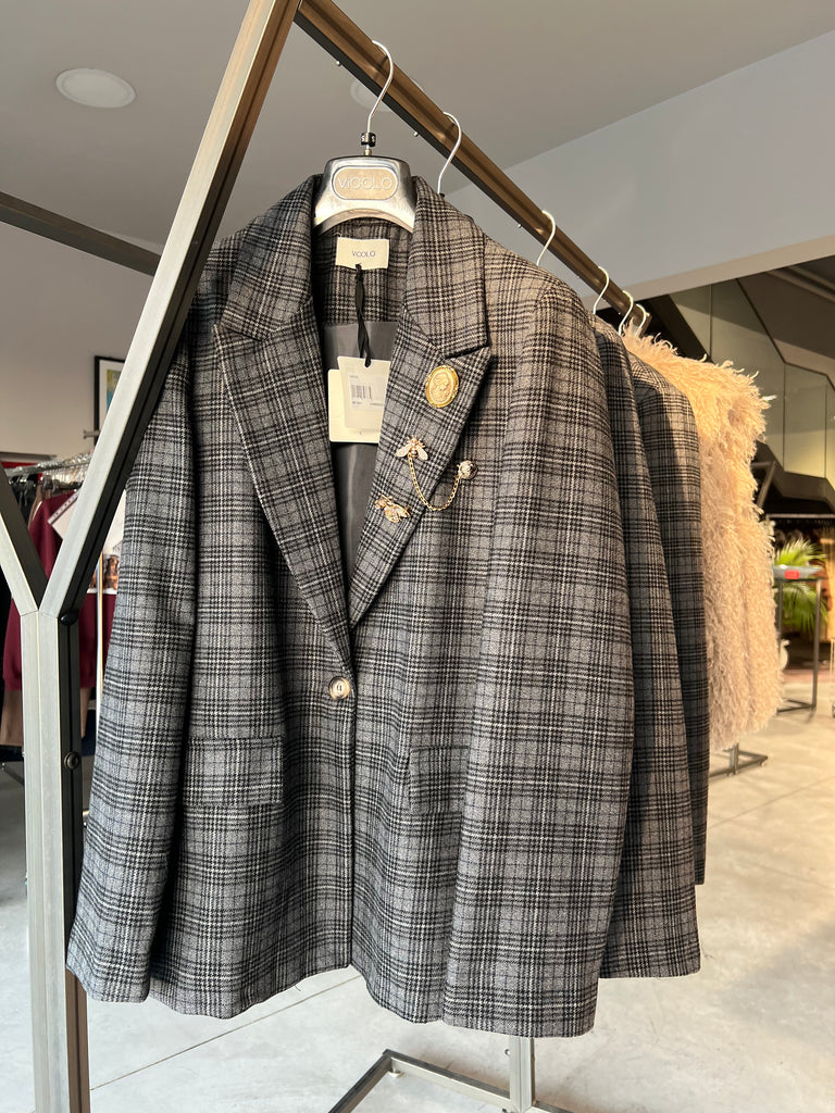 ViCOLO•Giacca spille check grigio nero