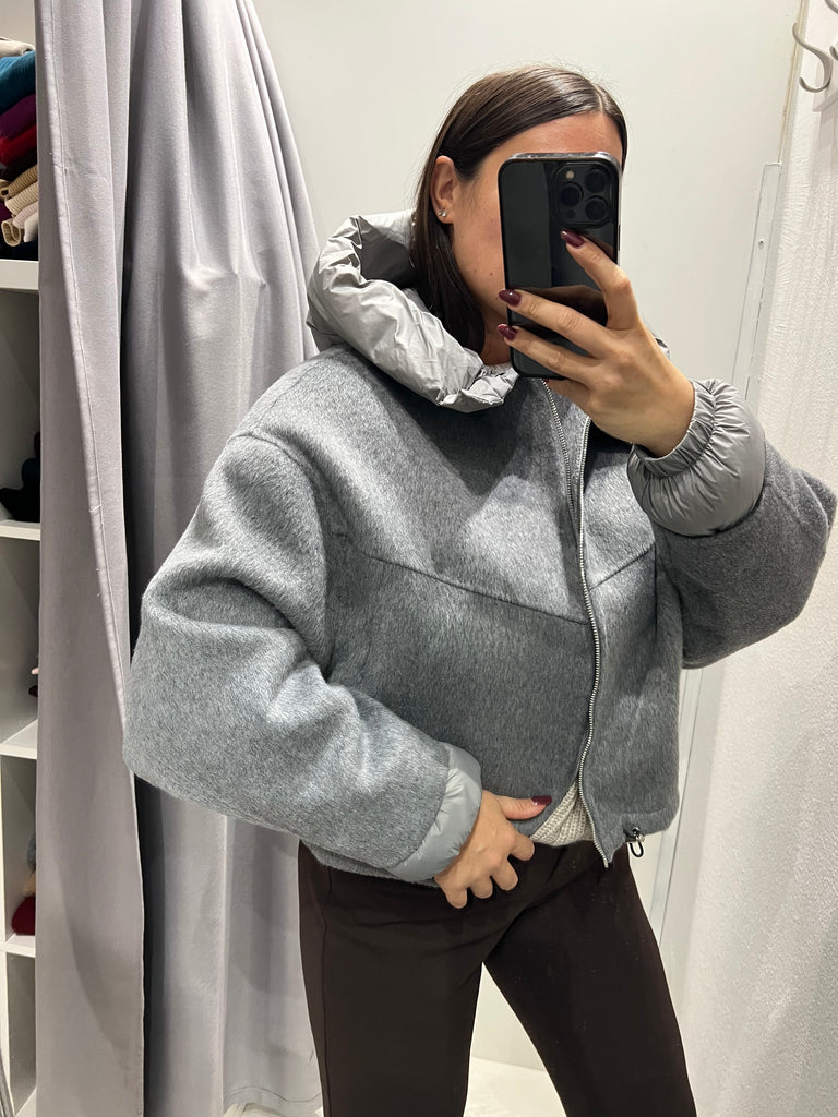 HaveOne•Cappotto bomber grigio inserti piumino