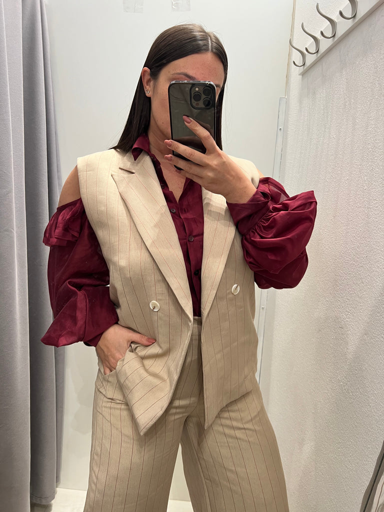 HaveOne•Gilet gessato rosa lurex