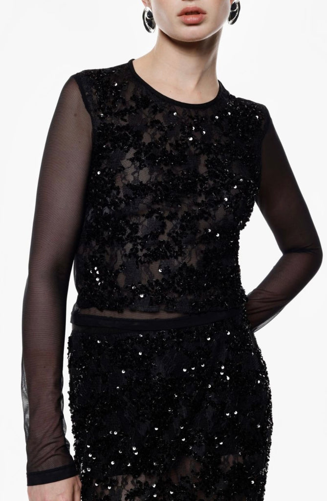 IMPERIAL•Maglia crop tulle e paillettes