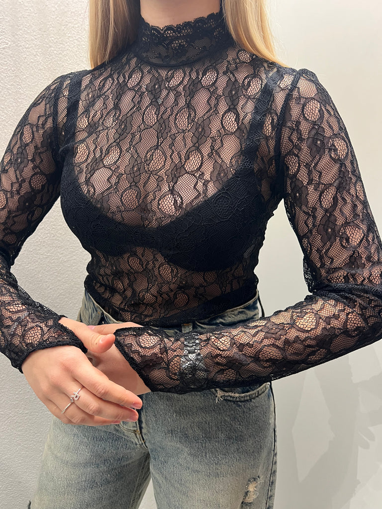 LUMINA•Maglia lupetto pizzo nero