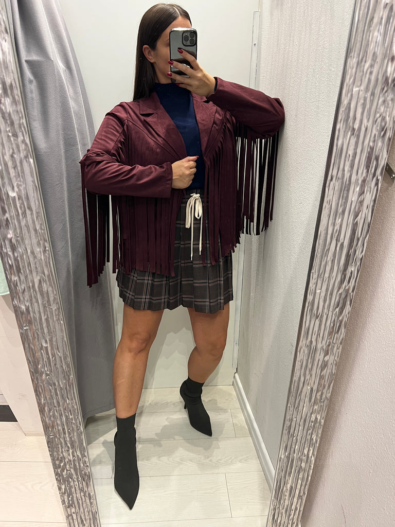 HaveOne•Giacca scamosciata bordeaux frange