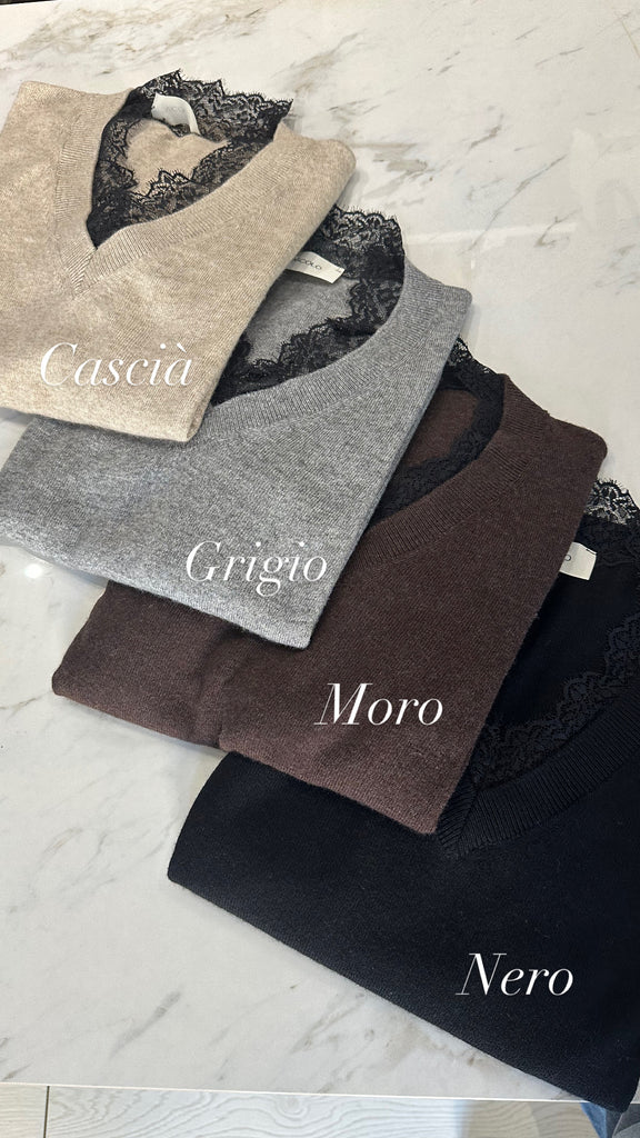 BLK30 ViCOLO•Maglioncino scollo V pizzo•Più colori