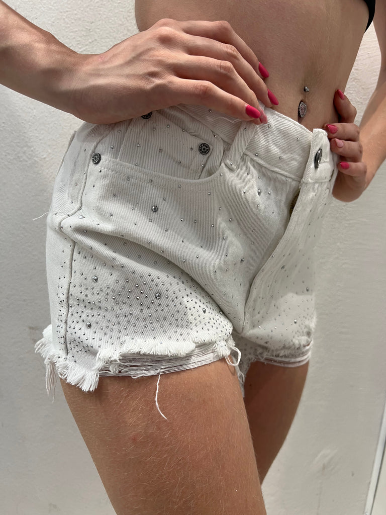 🚨KONTATTO•Shorts strass bianco