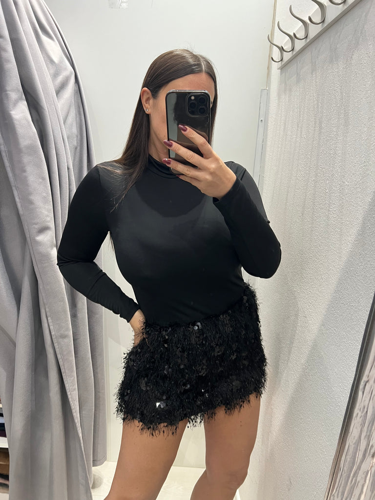 LUMINA•Abitino gonna piumette e paillettes