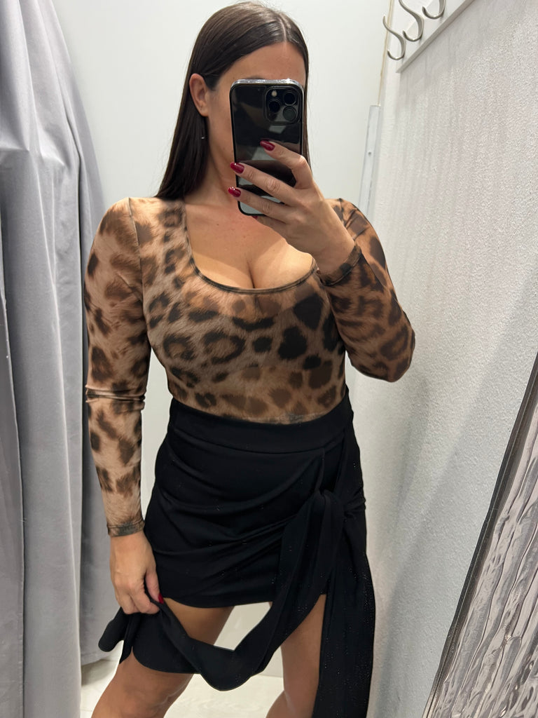 LUMINA•Body maculato beige scollo quadro