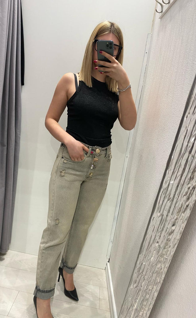 ViCOLO•Jeans Zoe bottoni gioiello lavaggio sabbiato