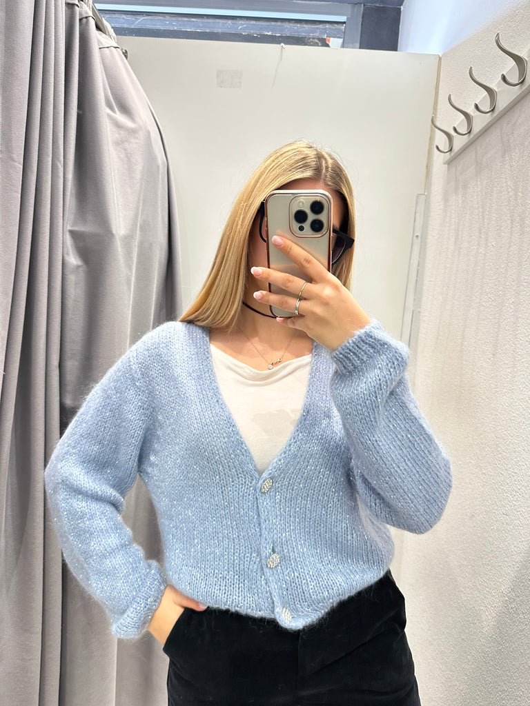 Angela Davis•Cardigan micropailletes bottoni gioiello•Più colori