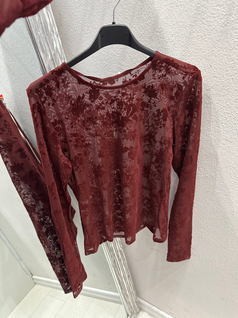 KONTATTO•Maglia tulle velluto Bordeaux