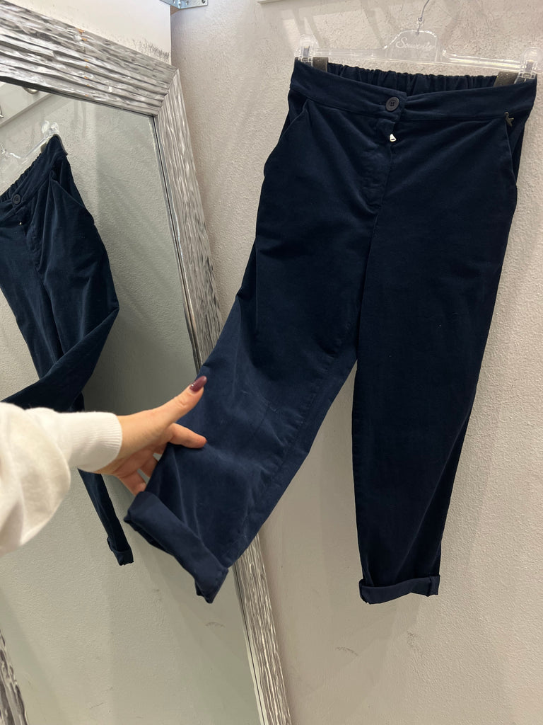 Souvenir•Pantalone microcostine in velluto blu