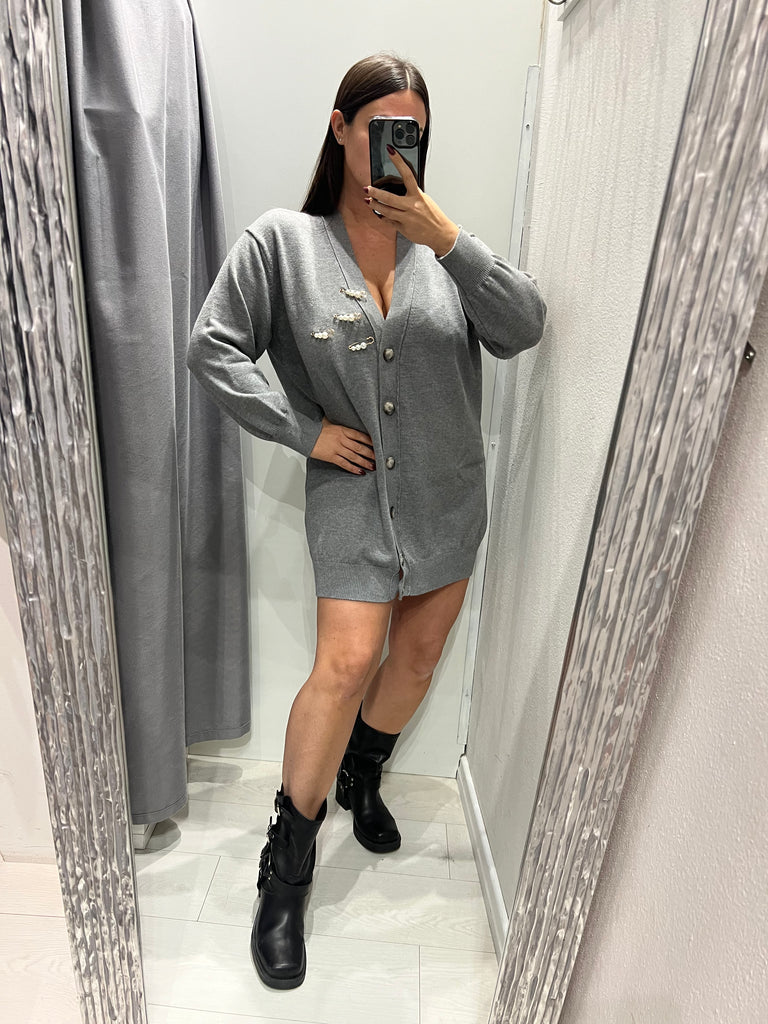 BLK30 ViCOLO•Cardigan abitino ad ovetto con spille perle Grigio