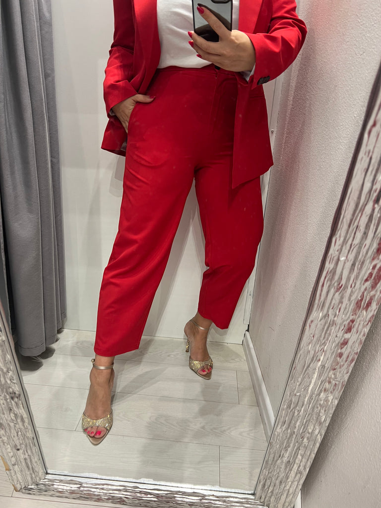 ViCOLO•Pantalone basic rosso con elastico e bottone