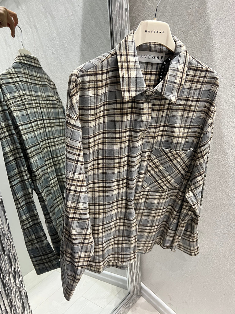HaveOne•Camicia check grigio/panna/moro