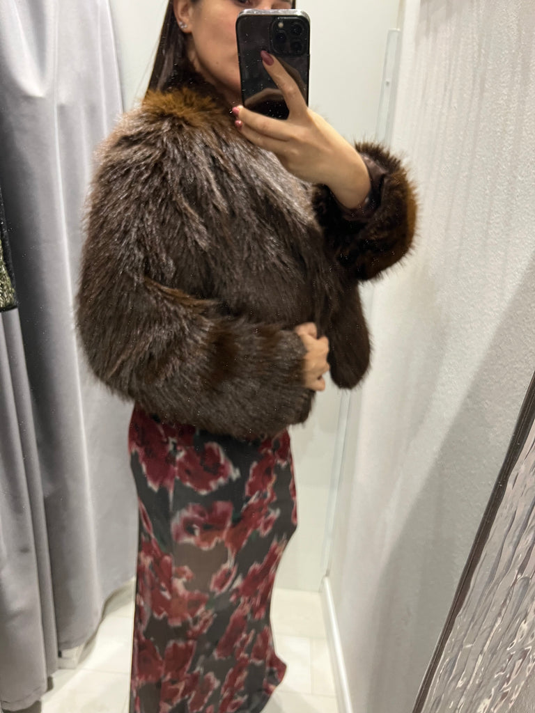 HaveOne•Ecopelliccia moro crop gancetti