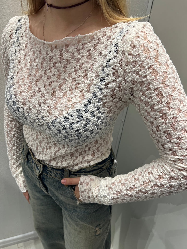 IMPERIAL•Maglia pizzo elasticizzata scollo barca