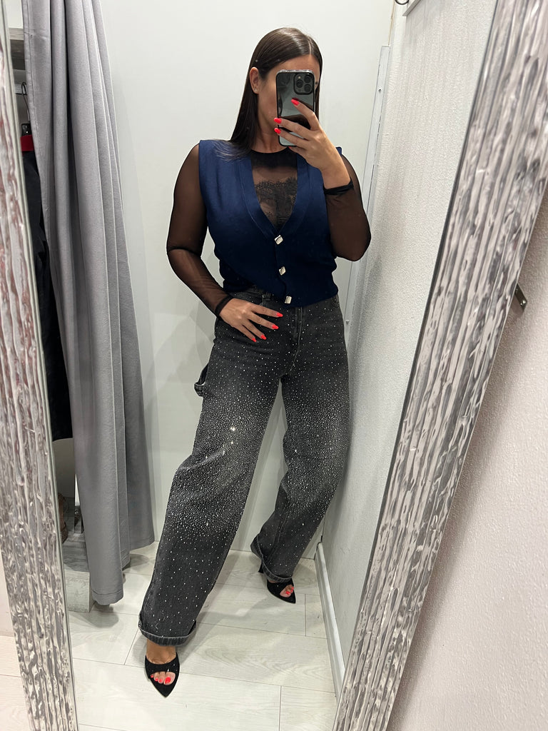 KONTATTO•Jeans worker nero slavato strass