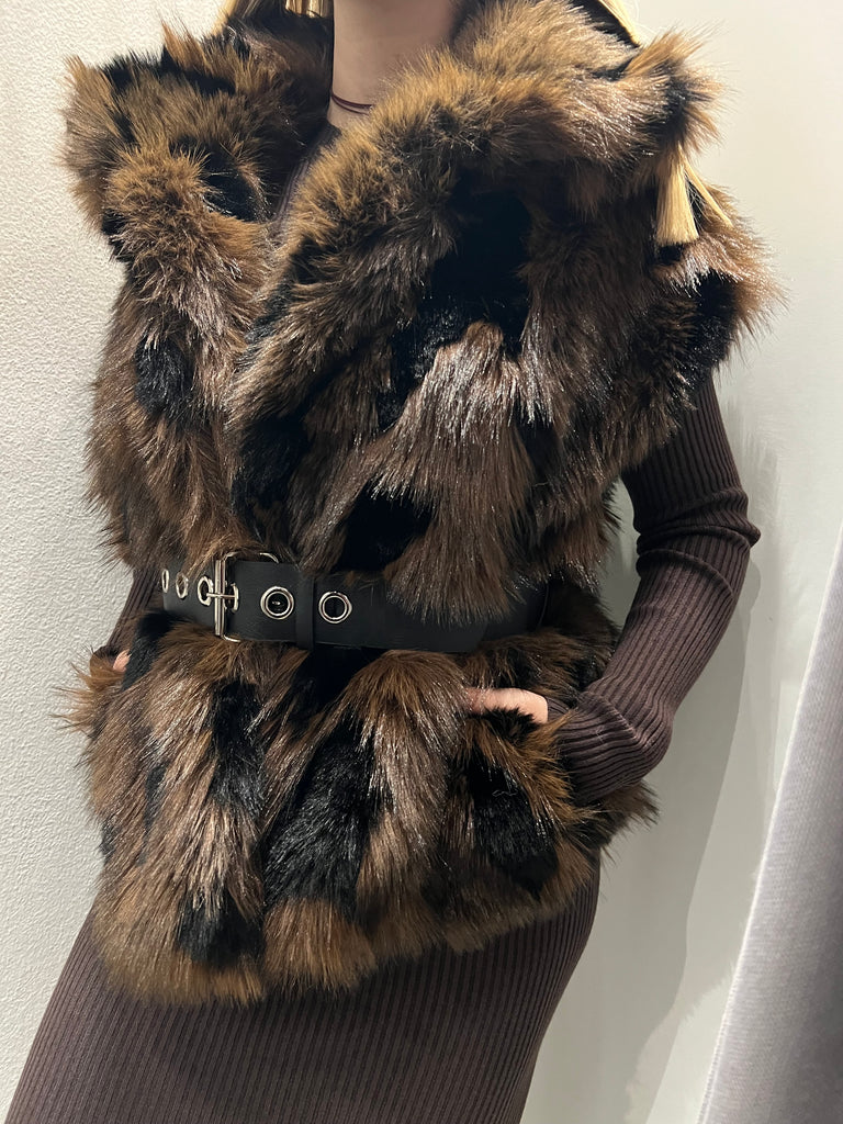 BLK30 ViCOLO•Ecopelliccia smanicata con cintura