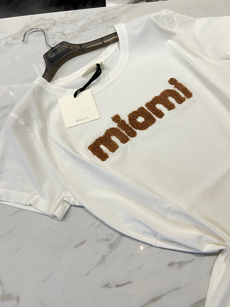 ViCOLO•T-shirt scritta teddy Miami caramello