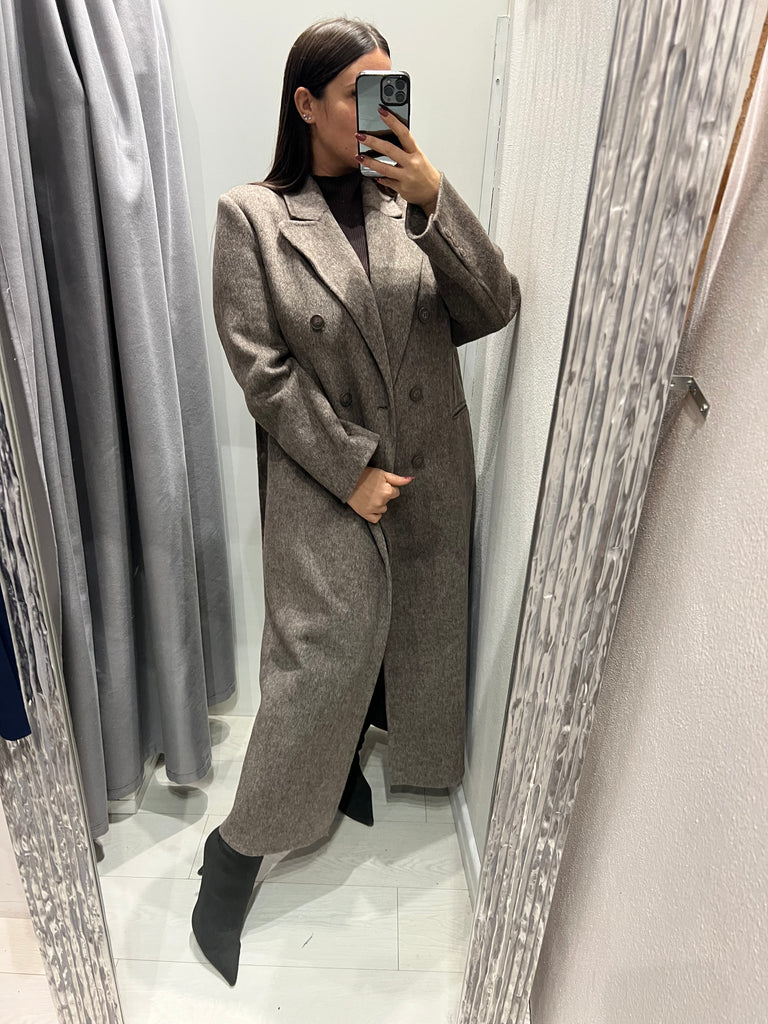 HaveOne•Cappotto doppiopetto con cintura e spacco