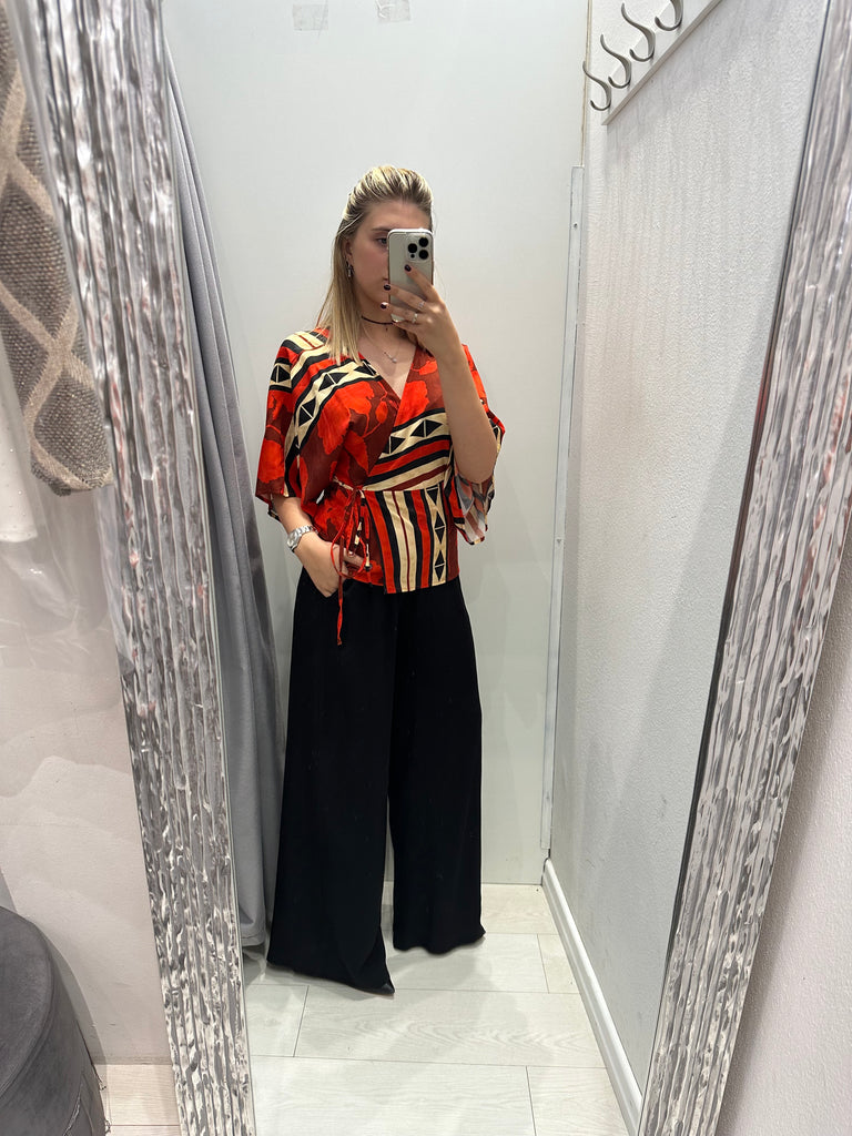 MSS💥HaveOne•Maglia kimono stampa etnica rossa