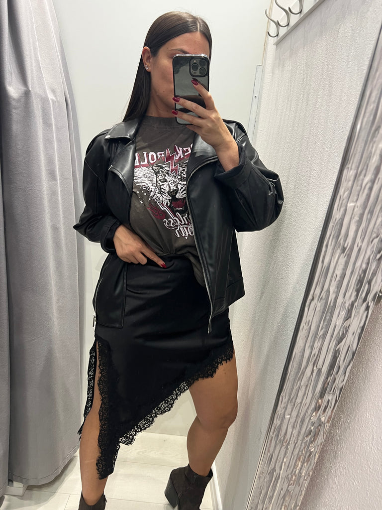 HaveOne•Gonna nera raso + pizzo nero