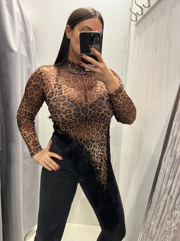 LUMINA•Maglia maculata asimmetrica pizzo